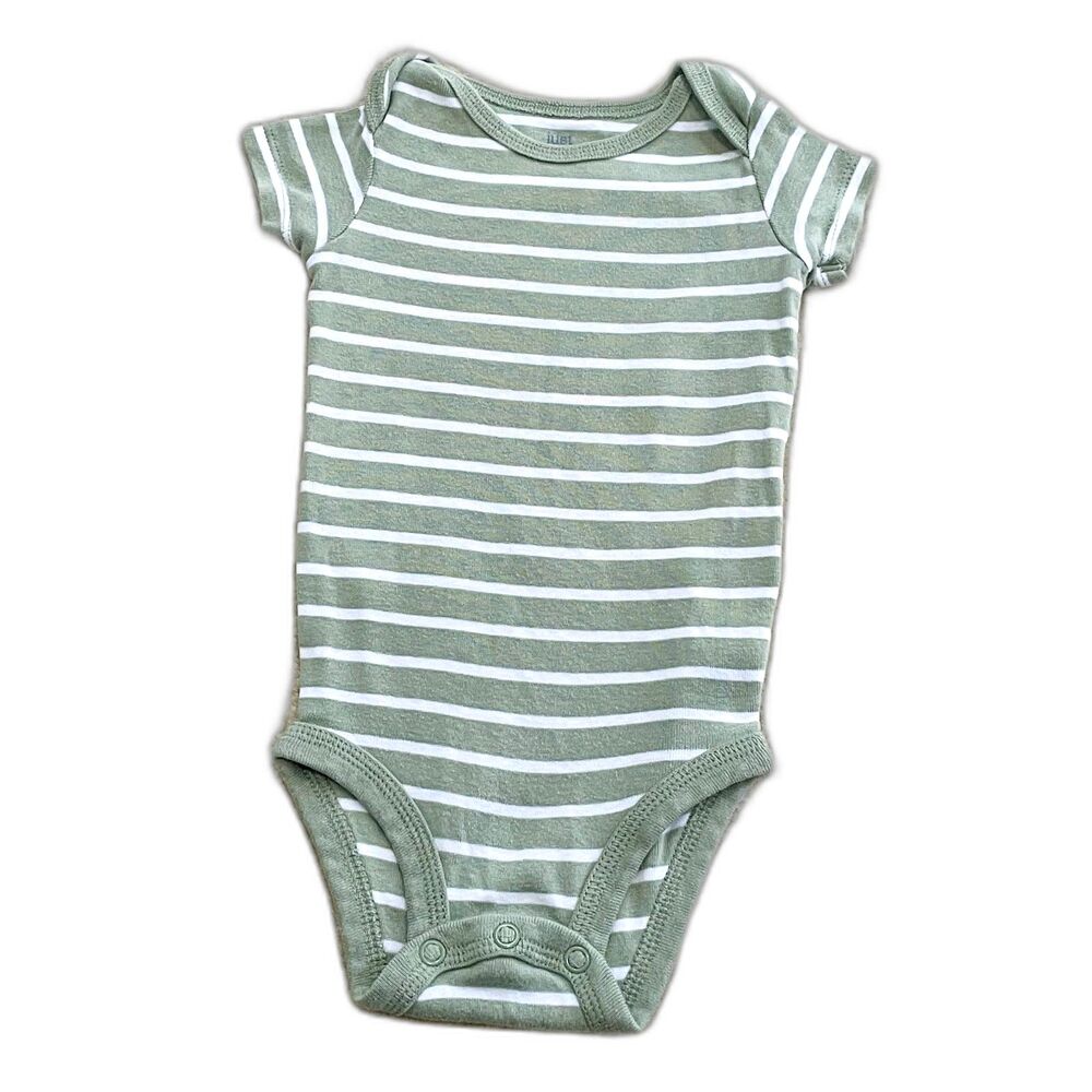Carter's Just One You Baby Boy Onesie Size 6M Green White Striped Short Sleeve - Picture 2 of 6